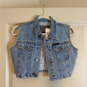 Cropped Light Wash Denim Vest